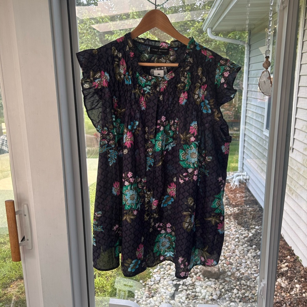 Lane Bryant Navy Blue Floral Blouse